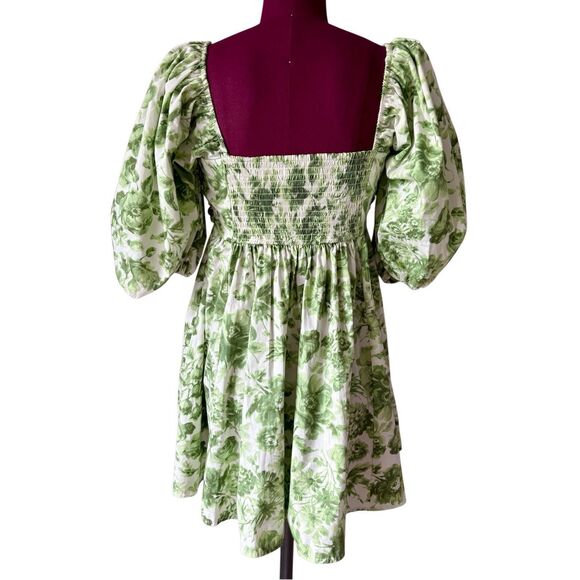 Abercrombie & Fitch Emerson Ruched Floral Mini Dress size M Cream Green - Picture 3 of 10
